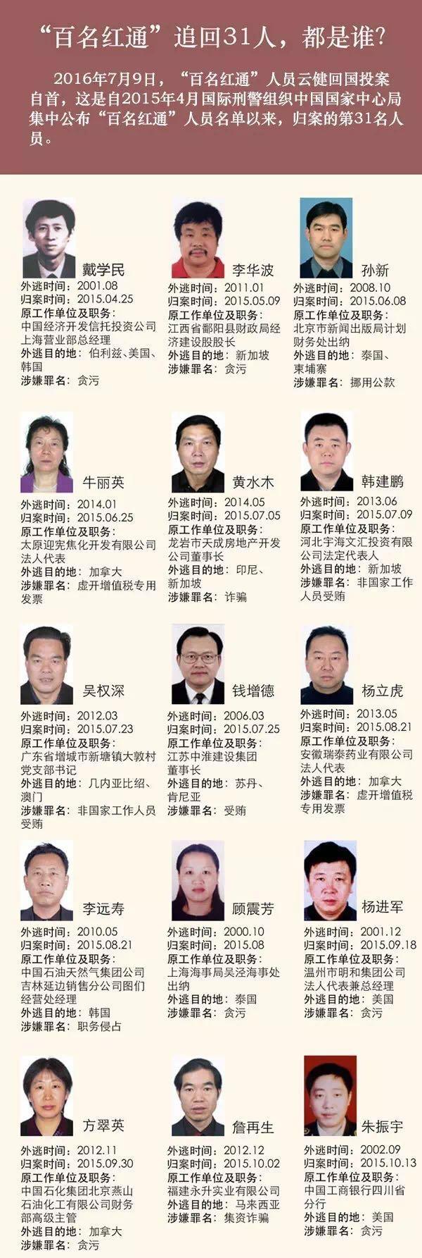 中紀(jì)委：“百名紅通”追回31人，他們都是誰？